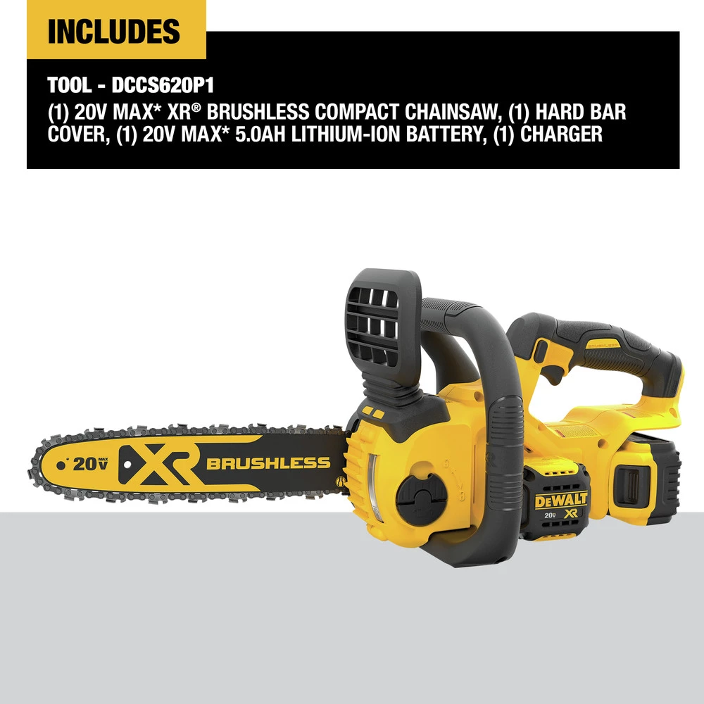 Dewalt DCCS620P1 20V MAX XR 5.0 Ah Brushless Lithium-Ion 12 In. Compact Chainsaw Kit - Image 2
