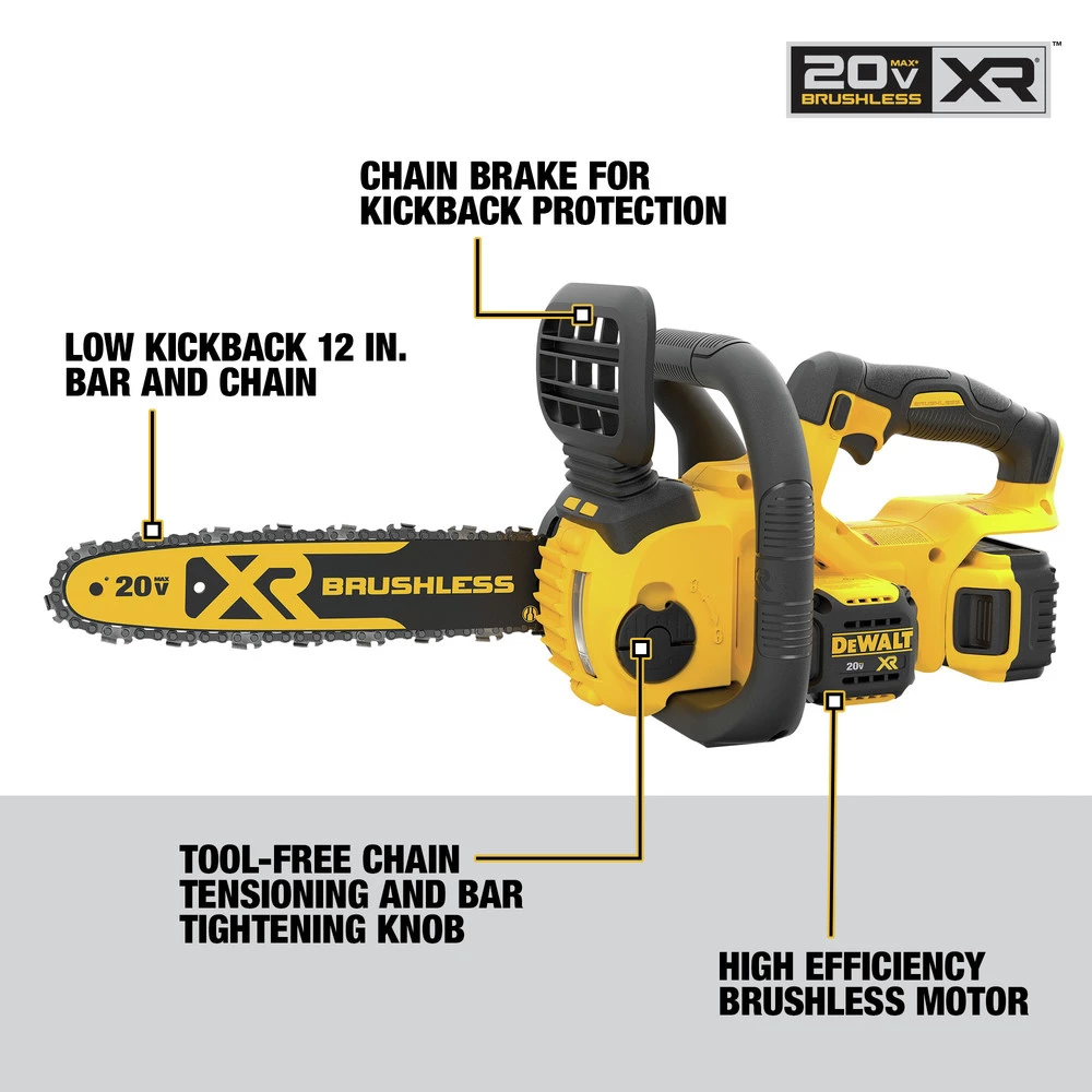 Dewalt DCCS620P1 20V MAX XR 5.0 Ah Brushless Lithium-Ion 12 In. Compact Chainsaw Kit - Image 5
