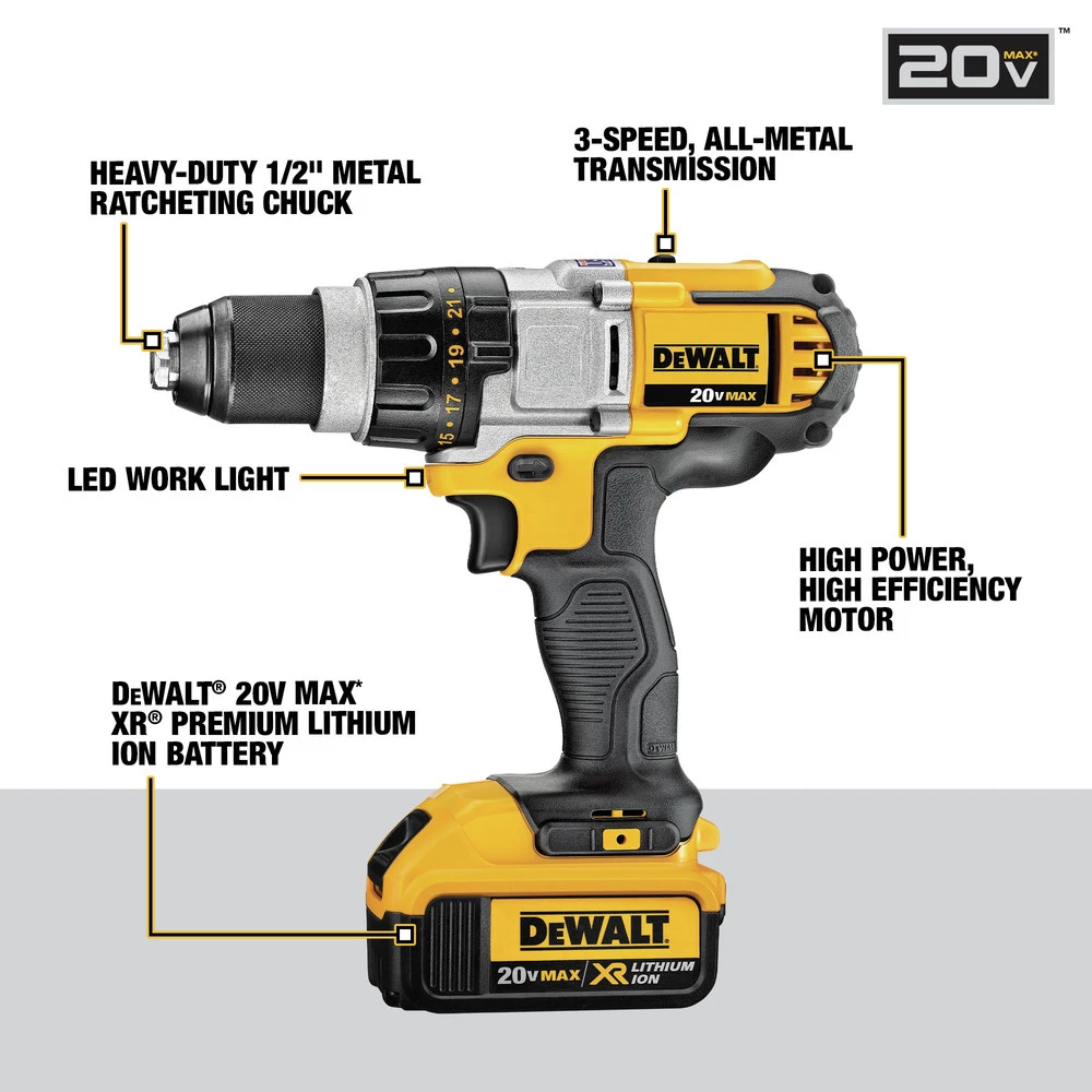 Dewalt DCD980M2 20V MAX Lithium-Ion Premium 3-Speed 1/2 In. Cordless Drill Driver Kit (4 Ah) - Image 5