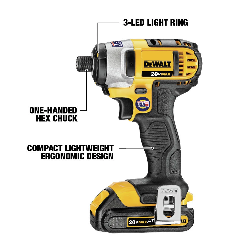 Dewalt DCF885C1 20V MAX Brushed Lithium-Ion 1/4 In. Cordless Impact Driver Kit (1.5 Ah) - Image 3