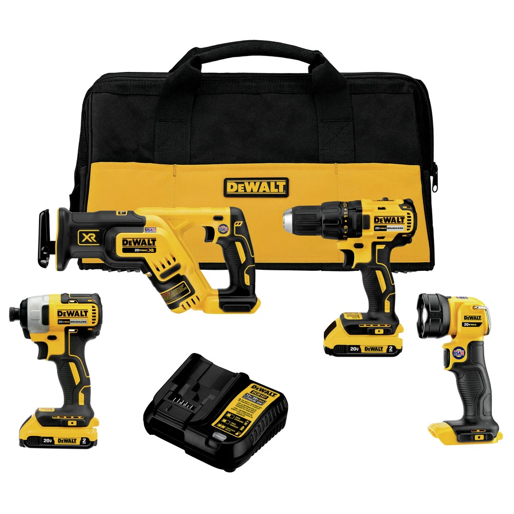 Dewalt DCK476D2 20V MAX Brushless Lithium-Ion Cordless 4-Tool Combo Kit (2 Ah)