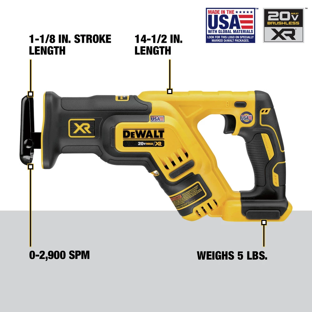Dewalt DCS367B 20V MAX XR Brushless Compact Lithium-Ion Cordless Reciprocating Saw (Tool Only) - Image 7