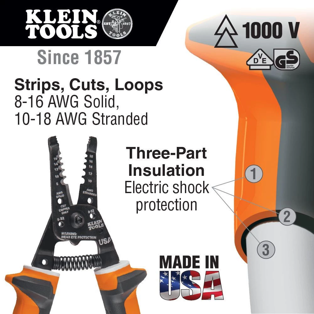 Klein Tools 11054EINS Electrician's Insulated Wire Stripper/Cutter - Image 5