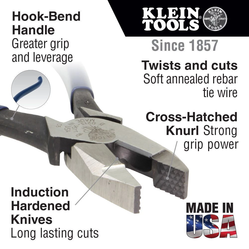 Klein Tools 201-7CST Ironworkers Work Pliers, 8 3/4 In Length, 5/8 In Cut, Plain Hook Bend Handle - Image 5