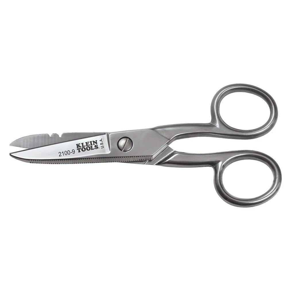 Klein Tools 2100-9 Electrician's 5-1/4 In. Stainless Steel Scissors With Stripping Notches