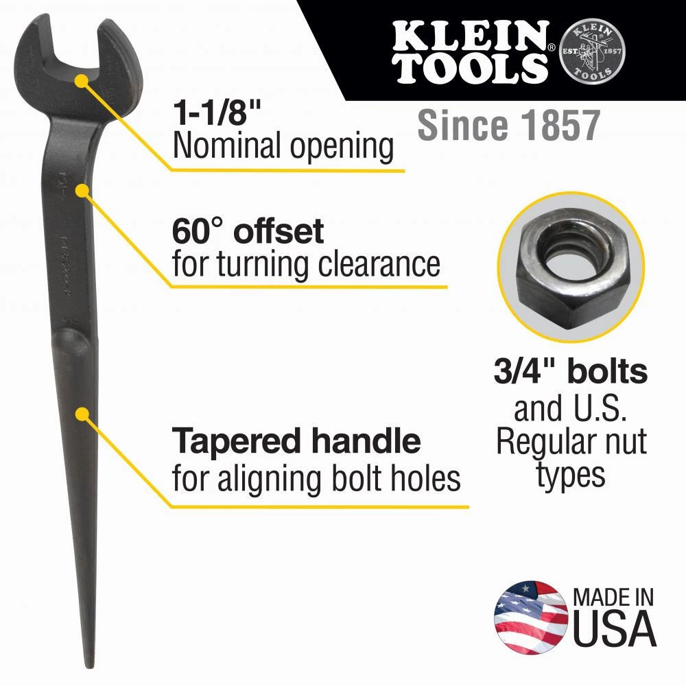Klein Tools 3222 1-1/8 In. Nominal Opening Spud Wrench For Regular Nut - Image 4
