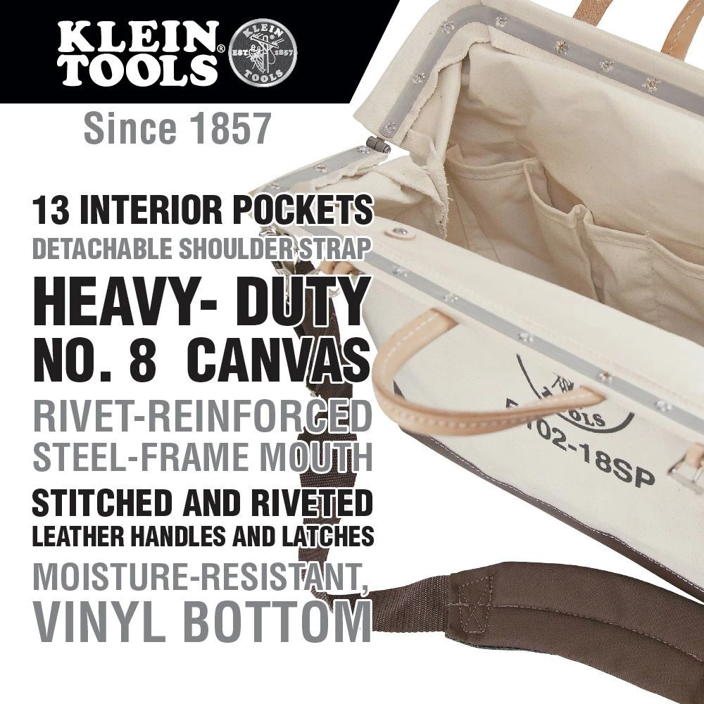 Klein Tools 5102-18SP 18 In. Deluxe Canvas Tool Bag - Image 7
