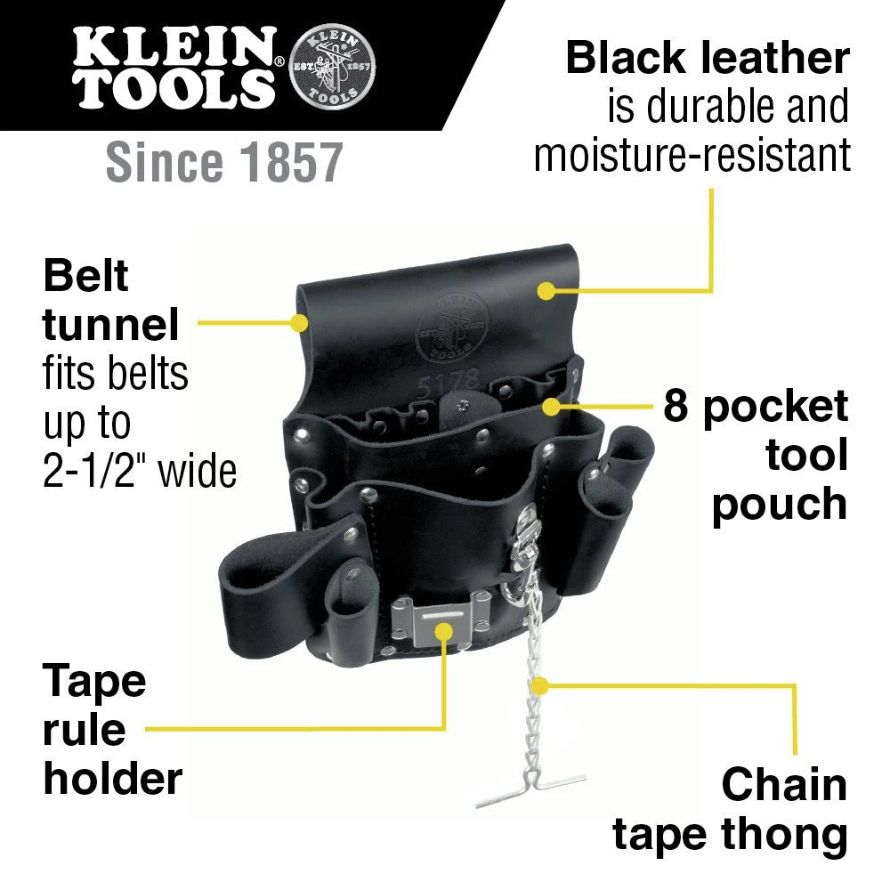 Klein Tools 5178 8-Pocket Leather Tool Pouch - Image 2