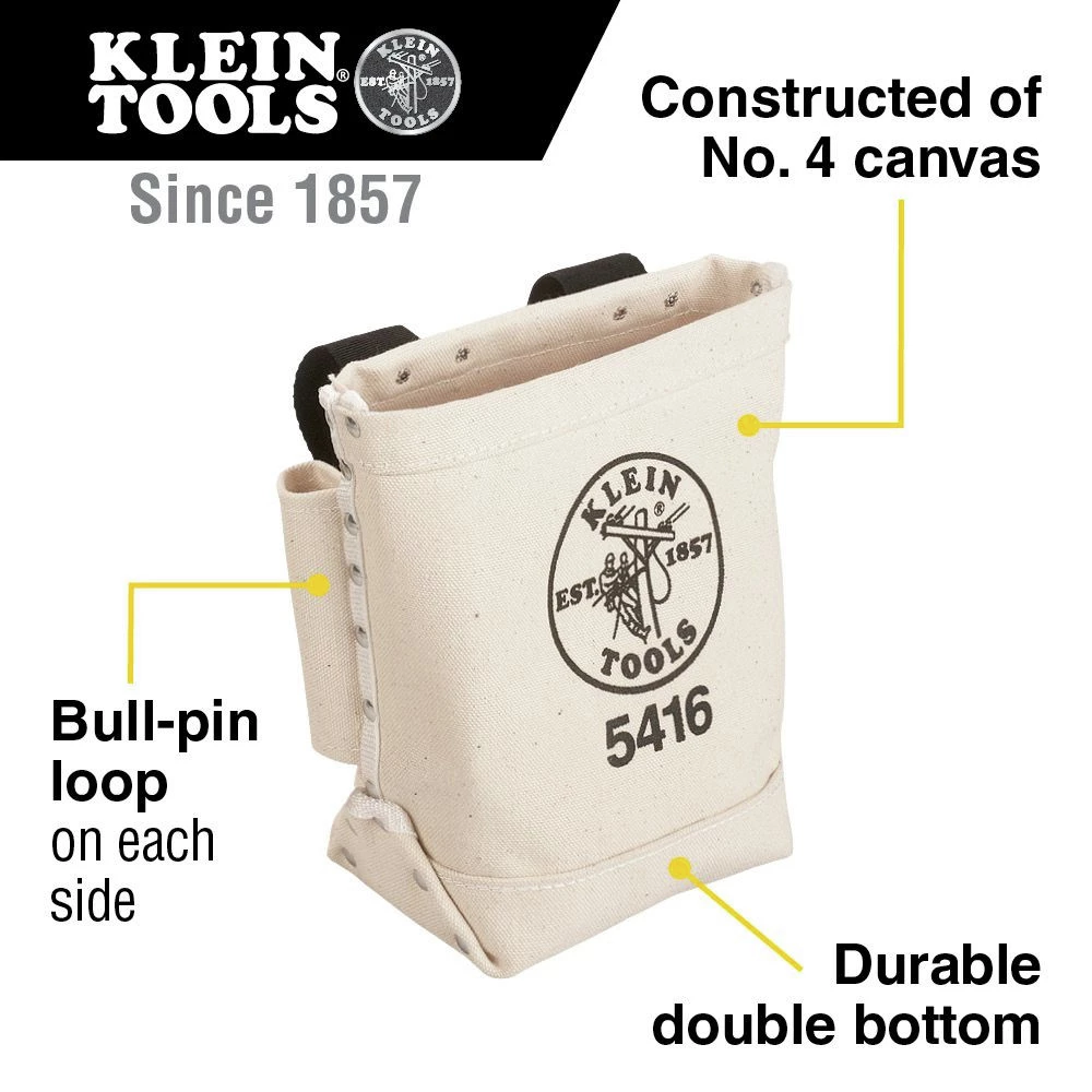 Klein Tools 5416 5 In. X 10 In. X 9 In. Bolt Storage Tool Bag With Bull Pin Loops And Belt Strap Connect - Small - Image 2