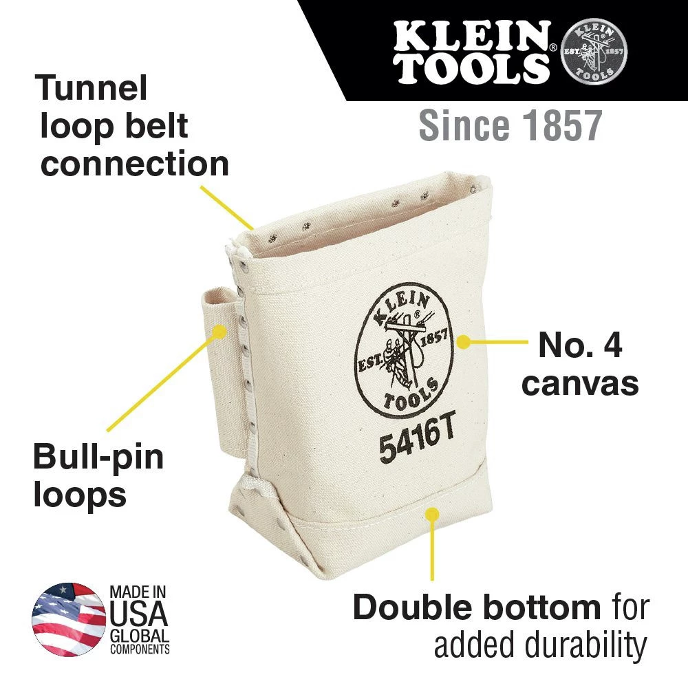 Klein Tools 5416T No. 4 Canvas 5 X 10 X 9 In. Bull Pin And Bolt Pouch With Tunnel Connection - Image 2