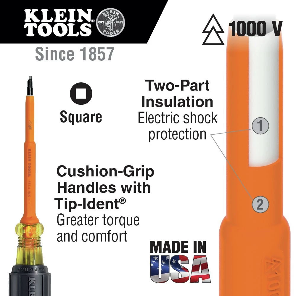 Klein Tools 662-4-INS 4 In. Shank Insulated #2 Square Screwdriver - Image 2