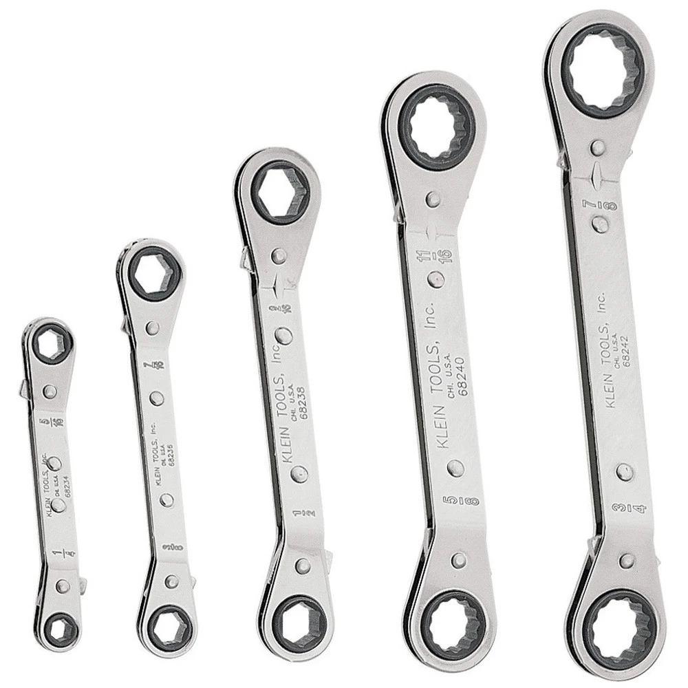 Klein Tools 68245 5-Piece Reversible Ratcheting Box Wrench Set - Black