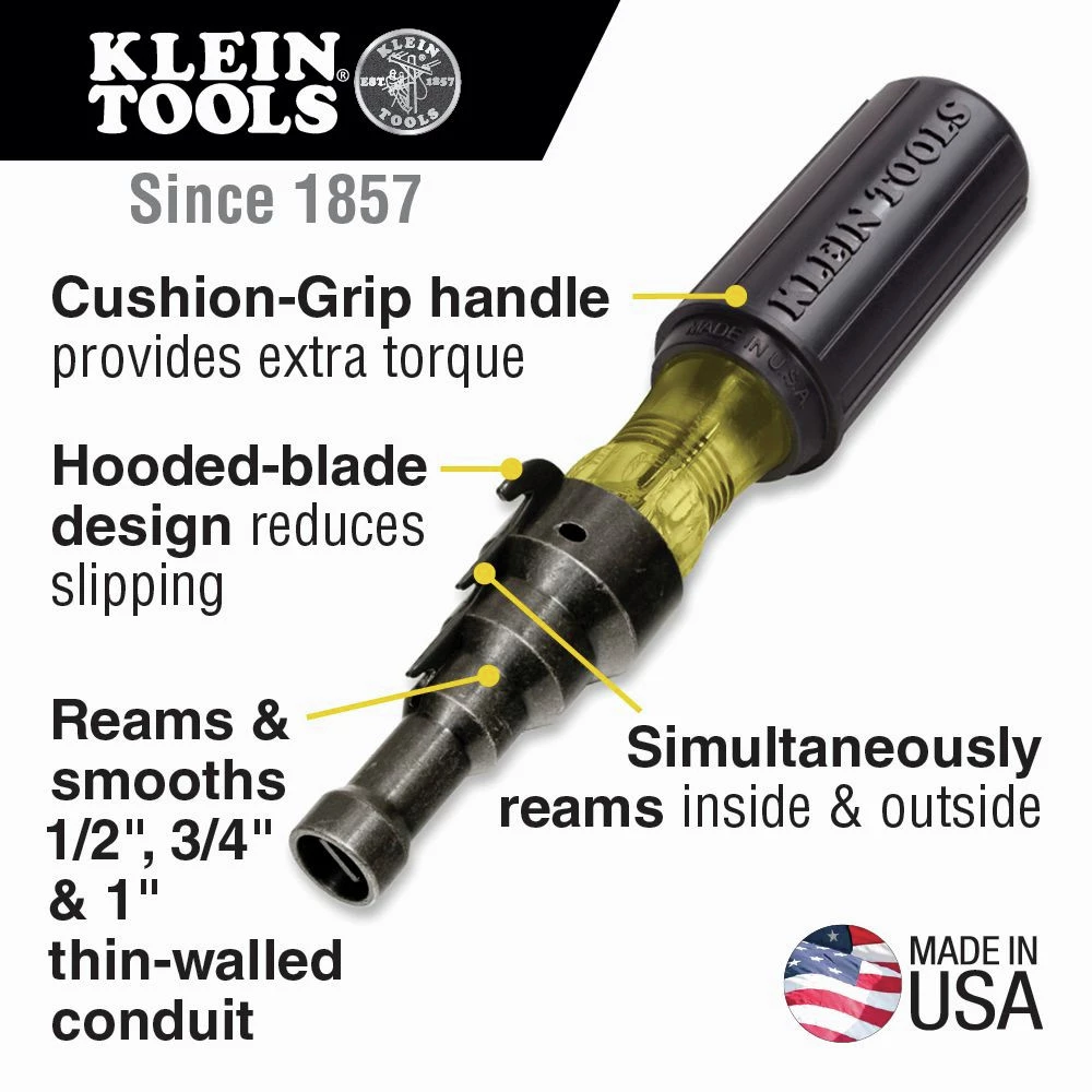 Klein Tools 85191 Conduit Fitting And Reaming Screwdriver For 1/2 In., 3/4 In., And 1 In. Thin-Wall Conduit - Image 5