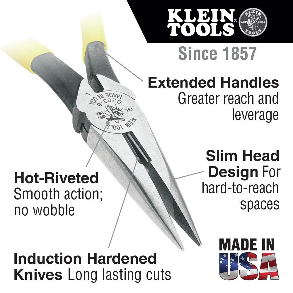Klein Tools D203-6 6 In. Needle Nose Side-Cutter Pliers - Image 2