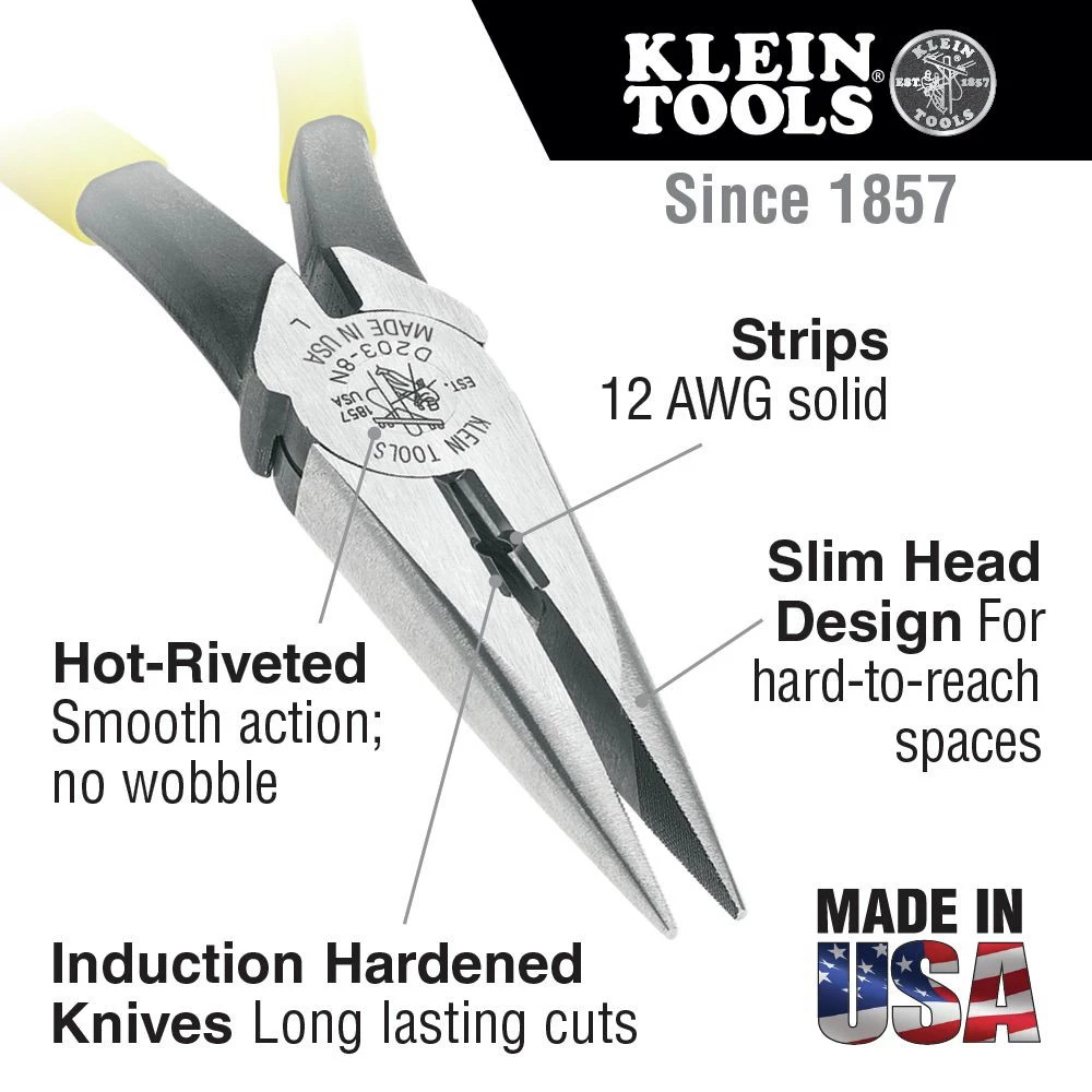 Klein Tools D203-8N 8 In. Needle Nose Side Cutter Pliers With Stripping - Image 2