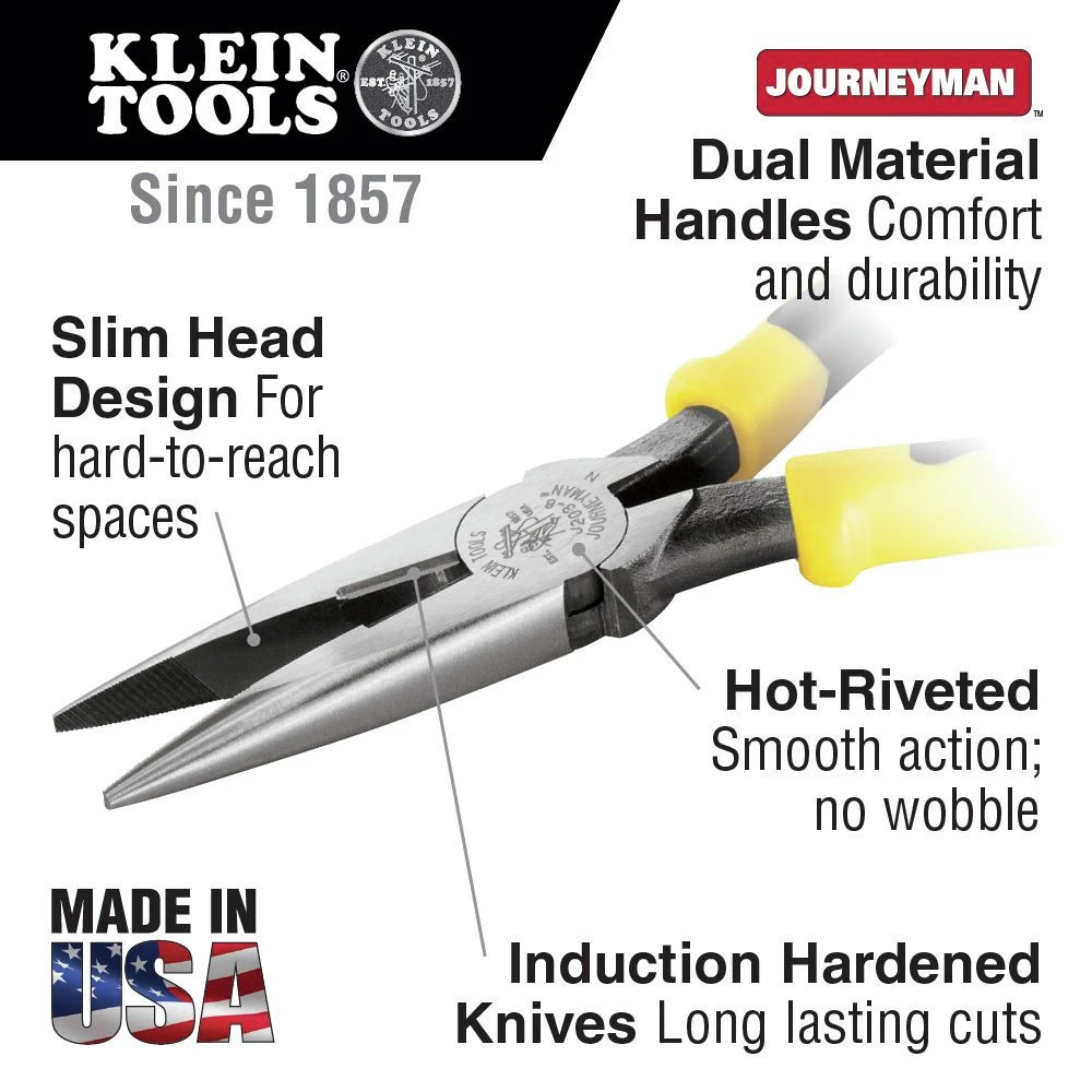 Klein Tools J203-8 8 In. Needle Long Nose Side-Cutter Pliers - Image 2