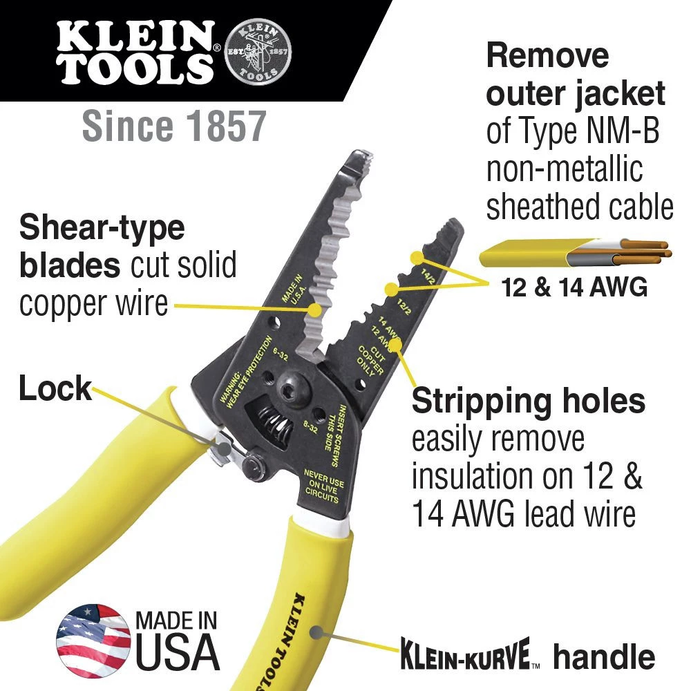 Klein Tools K1412 Klein-Kurve Dual NM Cable Stripper/Cutter - Image 2
